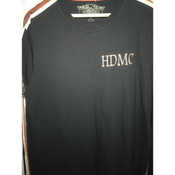 Harley Davidson Mens Shirt, Sz Large Black Orange White Stripe No. 1 Patch - Picture 7 of 9